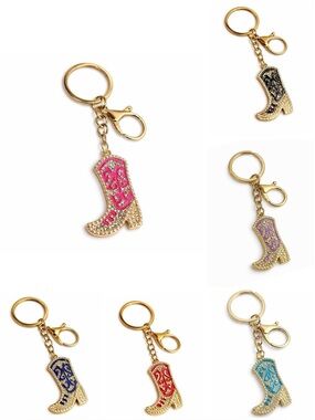 Western Cowgirl Boot Gold Tone Keychain Purse Charm Rhinestone - Sparkle - NWT